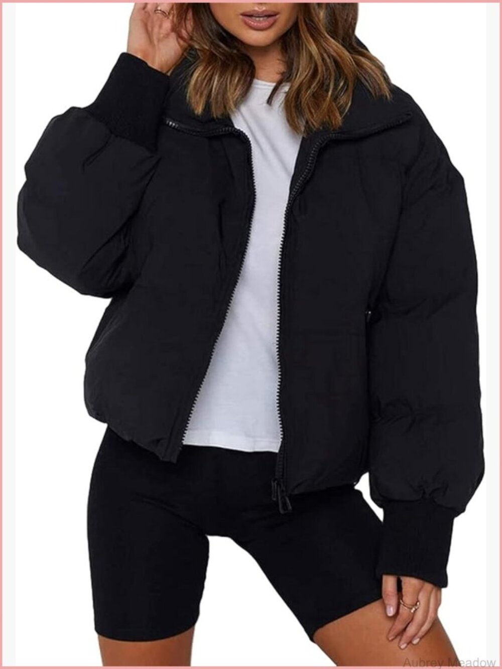 Stand Collar Full Zip Puffer Down Jacket Winter Warm Baggy